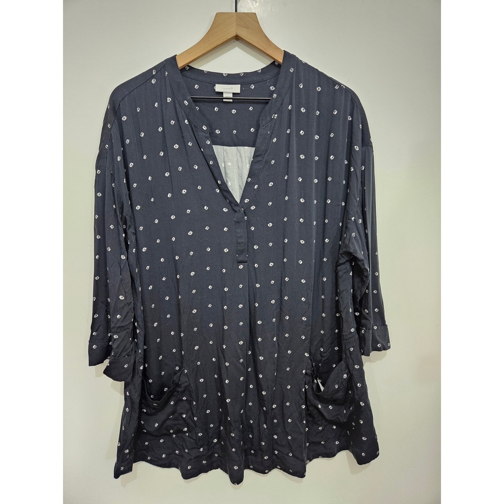 Pure Jill‎ J Jill Womens XL Navy White Dot Ecovero Viscose Pocket Tunic Top